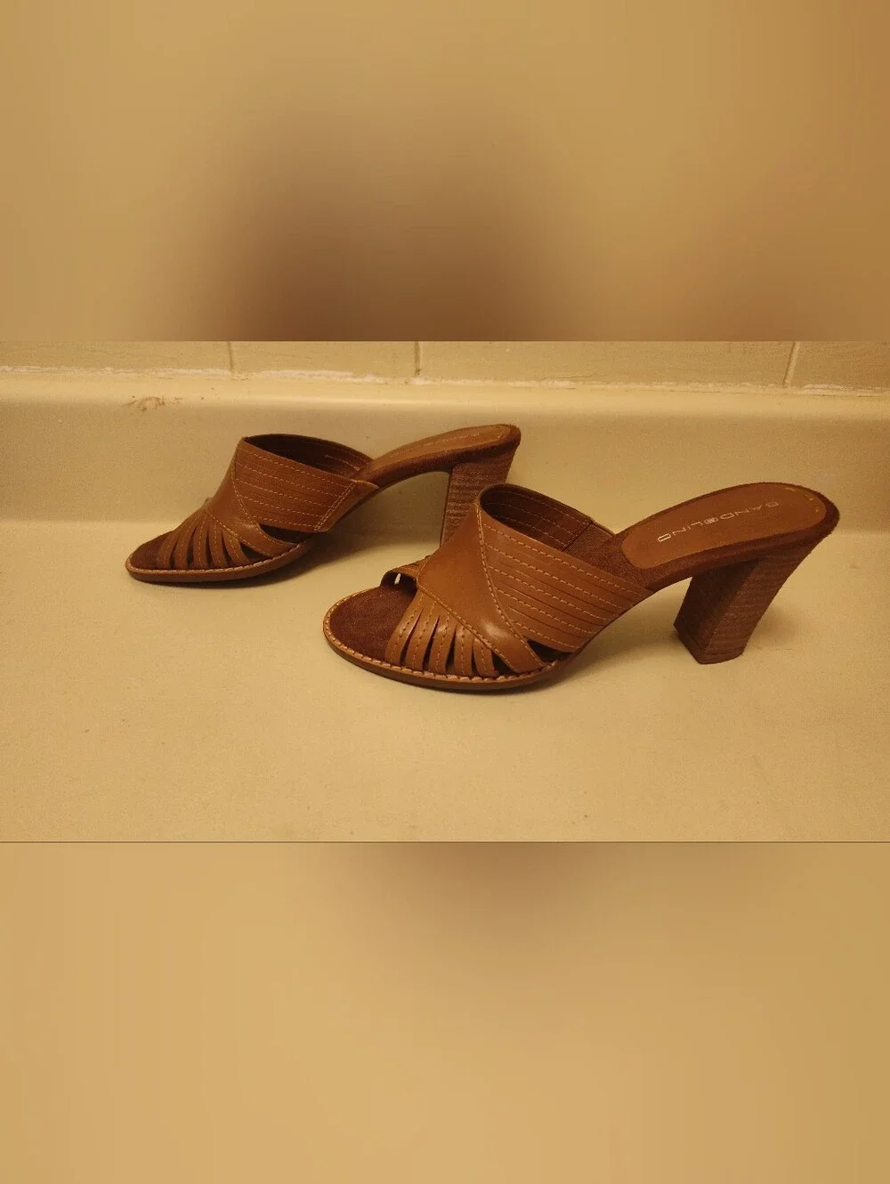 Women's Bandolino Brown Leather Boho Heel Sandals Size 7.5